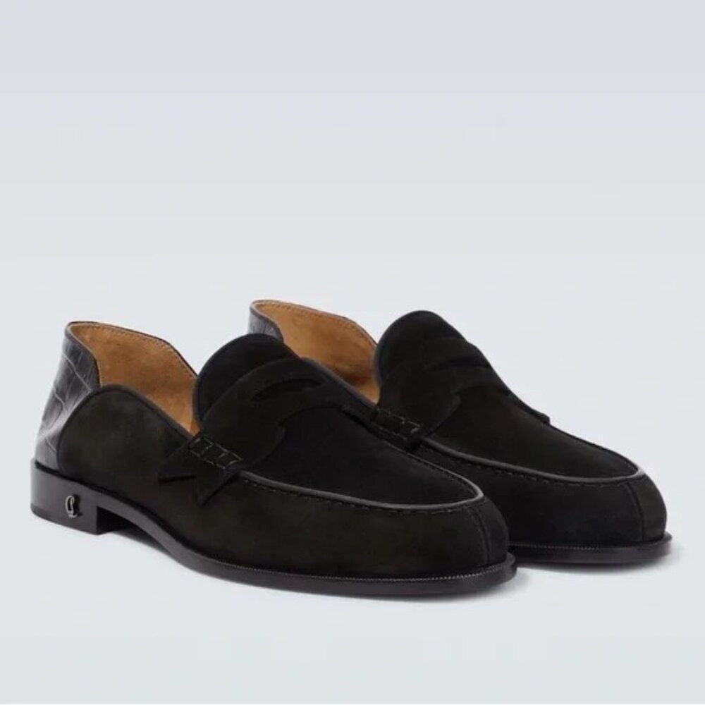 New Size 45 Christian Louboutin Penny No Back suede loafers Black